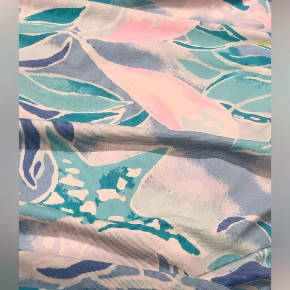 Lilly Pulitzer GUC Blue Floral Ruched Halter Tankini Top size 12